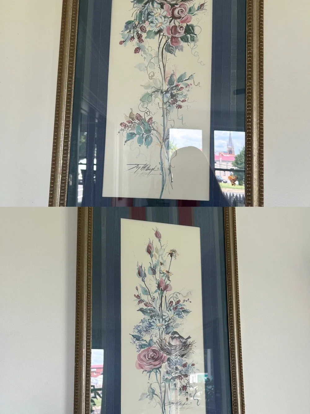 Floral Watercolor Wall Art Print in Blue and Pink